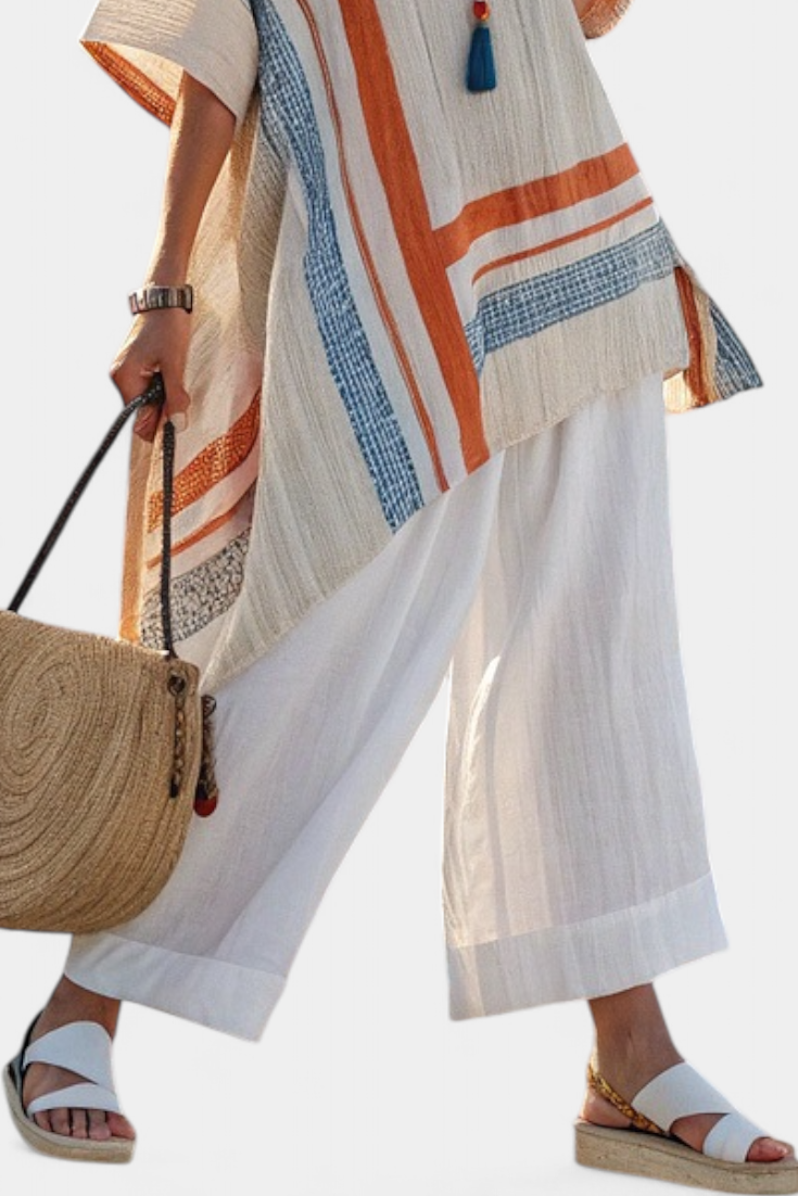 Loredana | Blusa Asimmetrica Sofisticata e Pantaloni a Gamba Larga
