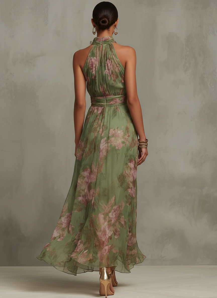 Livia - Abito Maxi Halter Floreale Elegante