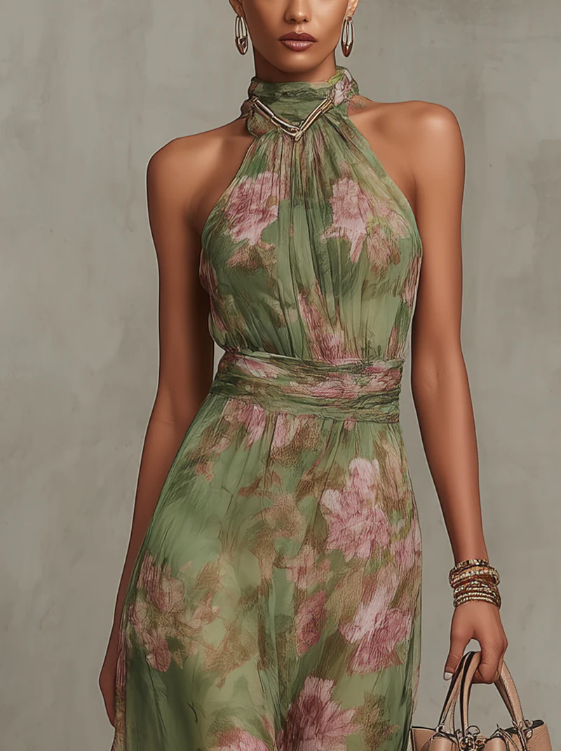Livia - Abito Maxi Halter Floreale Elegante