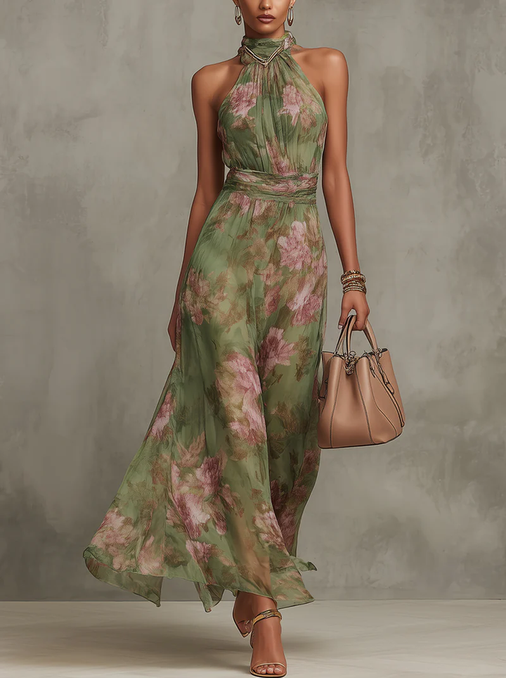 Livia - Abito Maxi Halter Floreale Elegante